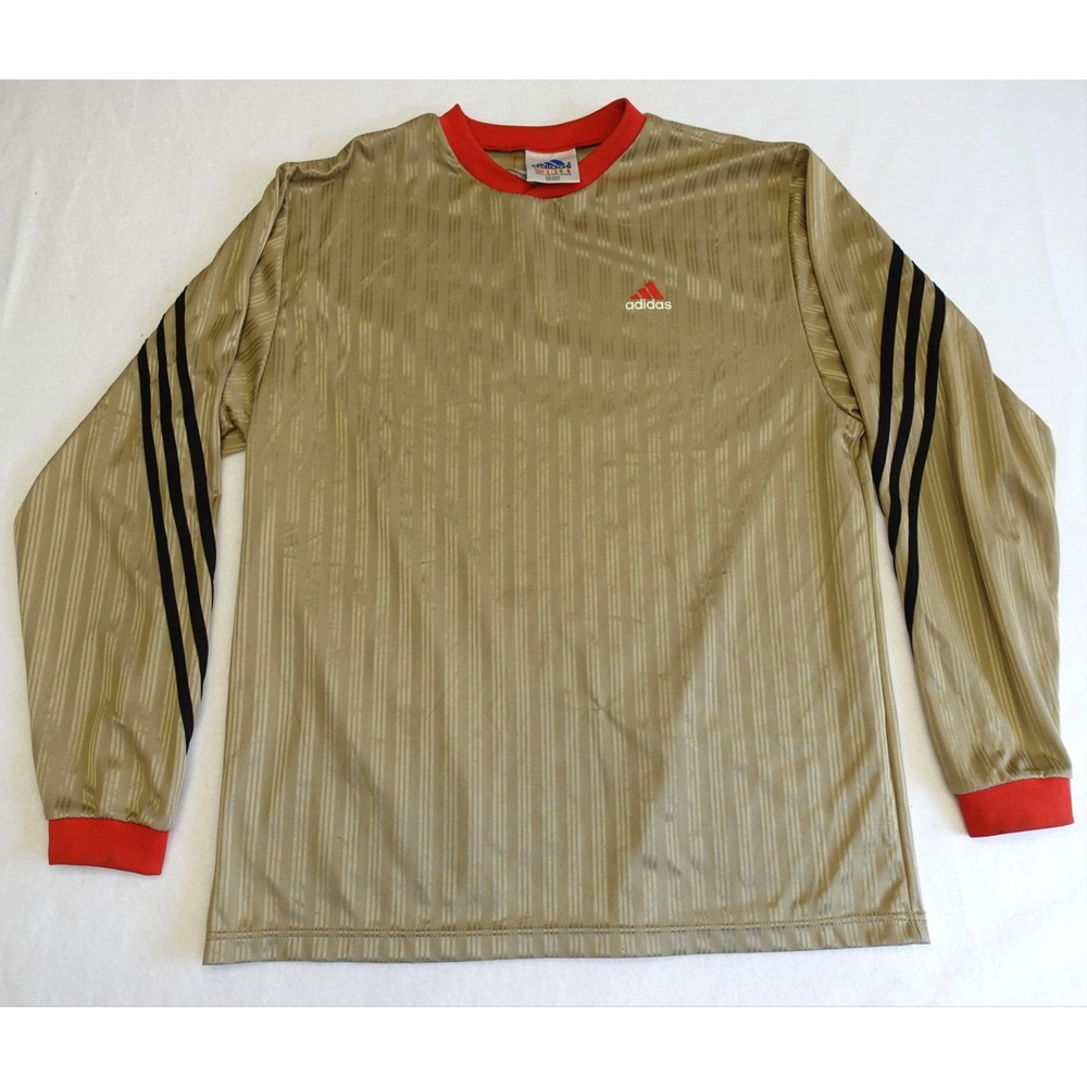 Adidas Jersey Mens L Gold Long Sleeve Soccer Shirt 3 Stripe Made In USA
